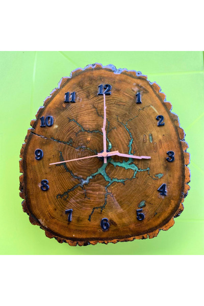 movipazar Lichtenberg Desenli Epoksi Kaplamalı Ahşap Duvar Saati