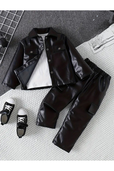 shop Pantaloni cămașă din piele artificială pentru băieți, de primăvară