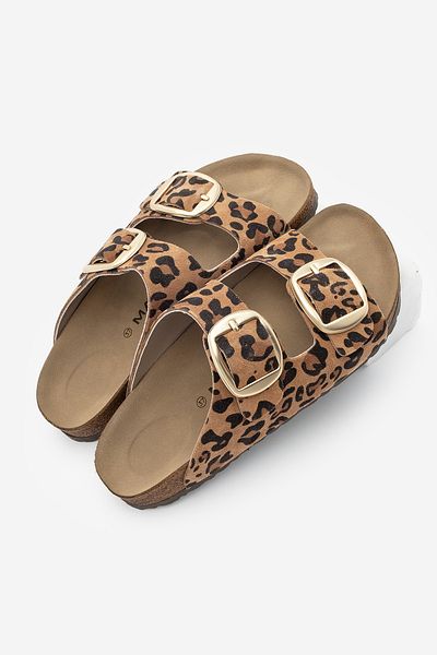Marjin Damen-Hausschuhe aus echtem Leder – doppelt gestreift, Eva-Sohle, Poly Tan Leopard