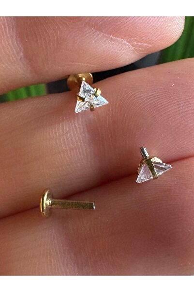 Bylin CERRAHİ ÇELİK ÜÇGEN TEK TAŞ PIERCING-TRAGUS,HELİX,LOBE,ANTI HELİX-TAŞ Ç...