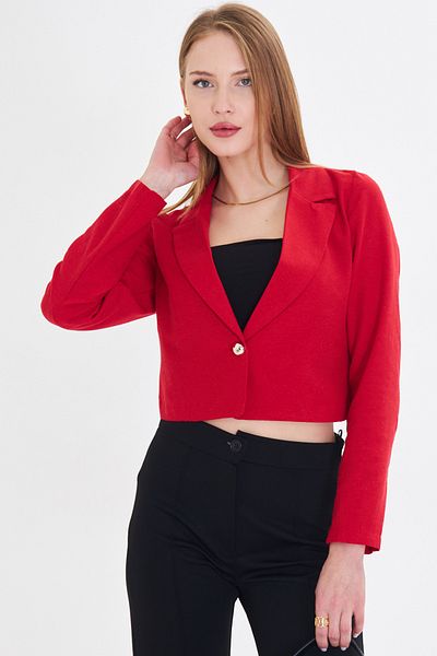 armonika Women's Red Single Button Crop Jacket ARM-23Y001064