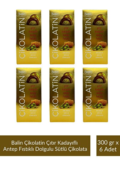Kahve Dünyası Balin Çikolatin Çıtır Kadayıflı Antep Fıstıklı Dolgulu Sütlü Çikolata 300 gr x 6 Adet
