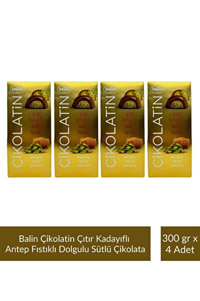 Kahve Dünyası Balin Çikolatin Çıtır Kadayıflı Antep Fıstıklı Dolgulu Sütlü Çikolata 300 gr x 4 Adet