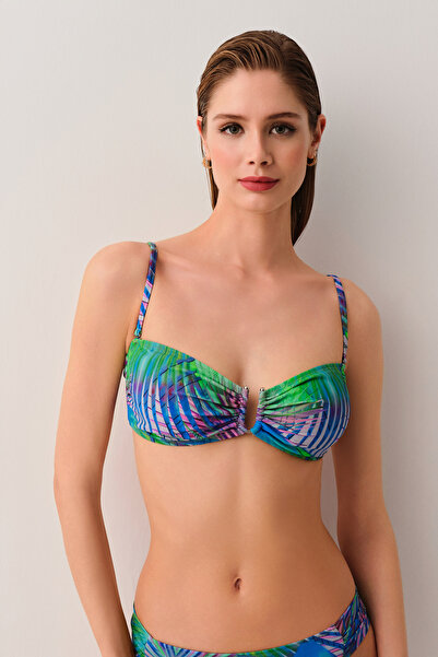 SUWEN Μπλουζάκι μπικίνι χωρίς τιράντες με μεταλλικά αξεσουάρ Palm