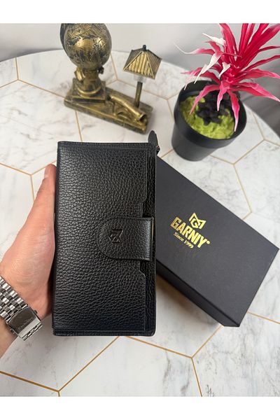 Garniy Black Wallet with Phone Compartment and Handle, Large Compartment