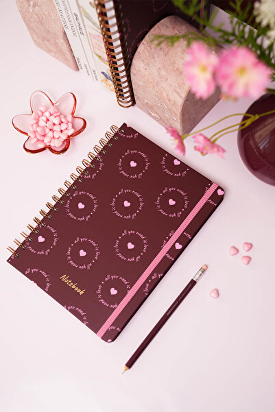 Matt Notebook B5 17x24 cm Spiralli Lastikli Noktalı Tarihsiz Not Defteri Kalpler