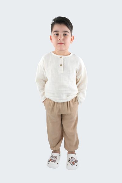 ÇİTİL Boy's Long Sleeve Muslin Bottom Top 2 Piece Set 2-8 Years
