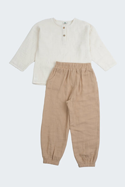 ÇİTİL Boy's Long Sleeve Muslin Bottom Top 2 Piece Set 2-8 Years