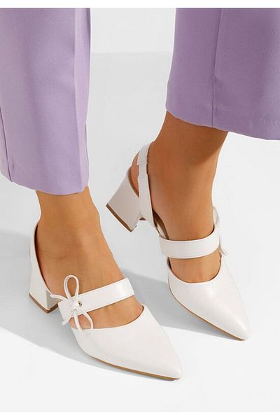 B T Shoes Tanada White Chunky Heel Shoes