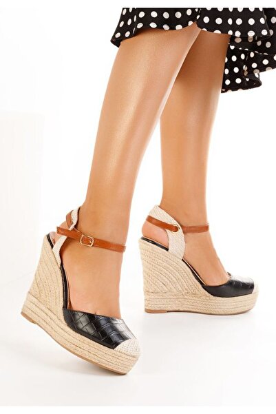 B T Shoes Benisa V2 Εσπαντρίγιες Πλατφόρμες Πέδιλα Μαύρα