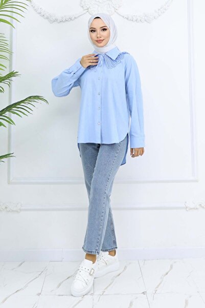 benguen Blue 2214 Lace Special Baby Collar Shirt