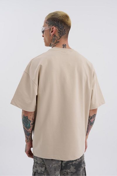 Machinist Ανδρικό μπλουζάκι με στάμπα Mahhong, Oversize, μπεζ