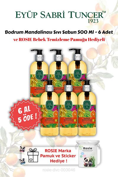 Eyüp Sabri Tuncer Bodrum Tangerine Liquid Soap 500 ml Buy 6 Get 5 and Rosie Gift