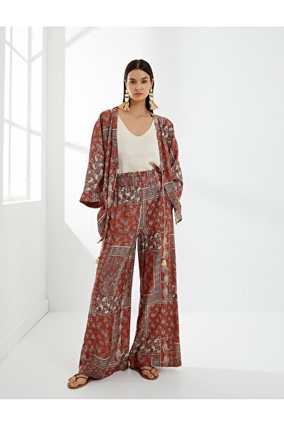 Koton Φαρδύ παντελόνι Ψηλόμεσο ελαστικό έθνικ σχέδιο βισκόζης