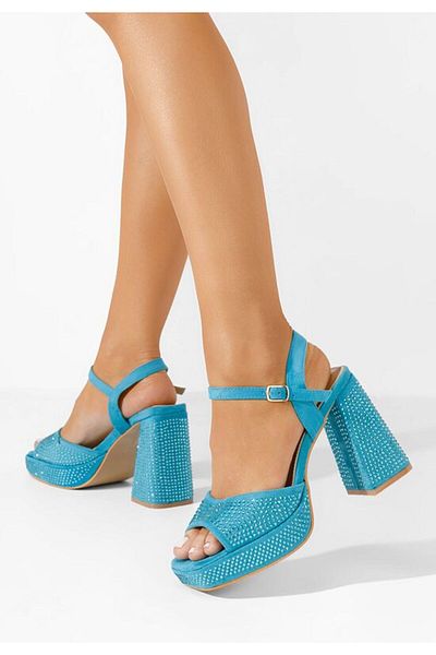 B T Shoes Sandale cu toc gros Sayra albastre