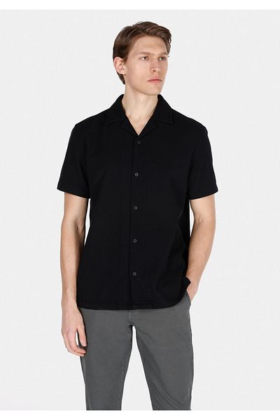Colin's Regular Fit Shirt Neck Plain Men's Black Short Sleeve Shirt