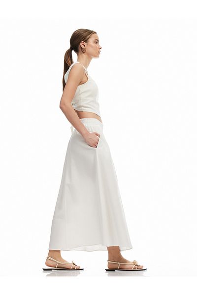 Koton Comfortable Fit Viscose-Linen Blended Long Flared Skirt with Pockets