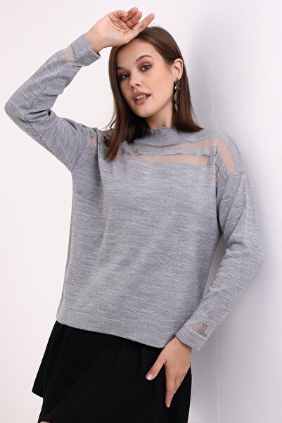 Irmak Kerekli Transparan Çizgili Triko Kazak Triko Bluz 1107