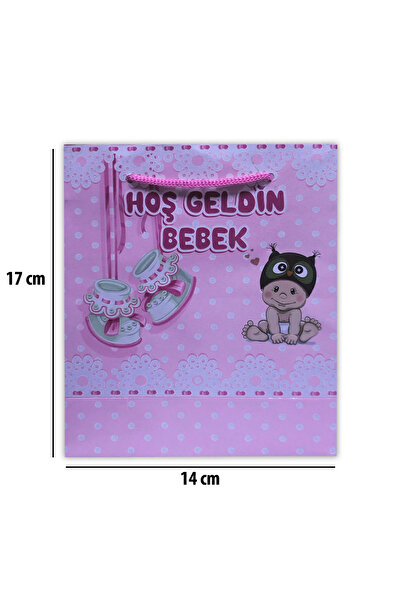 Parti Atölyesi 25 Adet 14-17-6 CM Ölçüsünde Kartondan Pembe Baby Çanta Doğum Odası Süslemesi