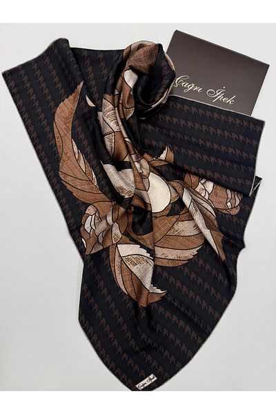 Çağrı İpek Call Silk Houndstooth Tivil Silk Scarf 15032025 -Black