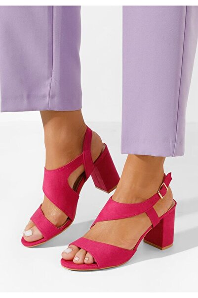 B T Shoes Sandale elegante cu toc gros Floresta fucsia