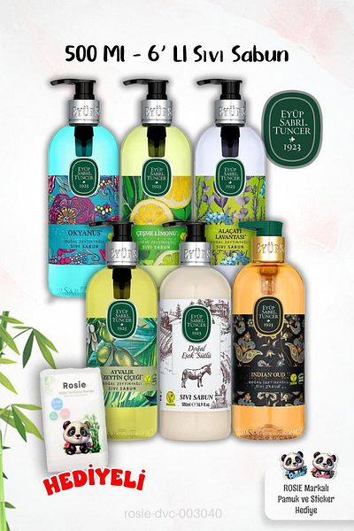 Eyüp Sabri Tuncer Liquid Soap Special Package Eyüp Sabri Tuncer 500 ml 6 Pack and Rosie Gift
