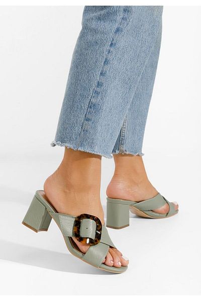B T Shoes Berieda green heeled slippers