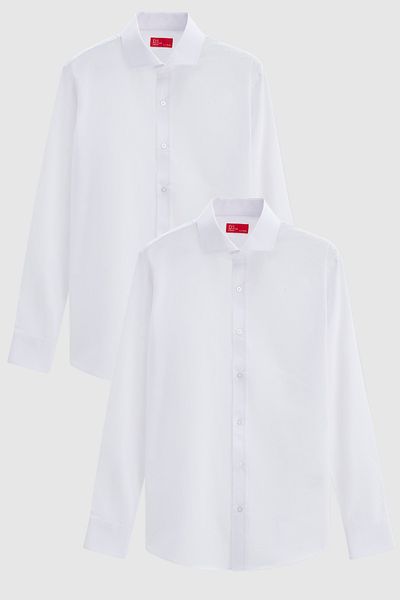 D'S Damat Πουκάμισο Ds Damat Slim Fit Λευκό Ιταλικό Πέτο Εύκολο Σιδέρωμα 2 τεμαχίων