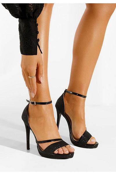 B T Shoes Sandale cu toc subtire negre Karmia V3