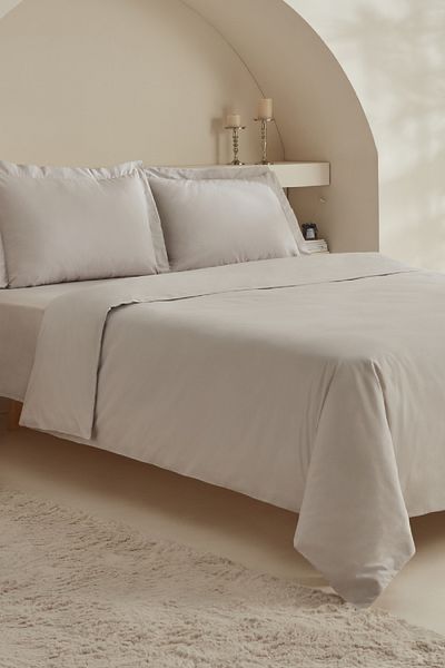 Karaca Home Ina White Collection - Σετ Παπλωματοθήκη Διπλό Ανοιχτό Γκρι Percale