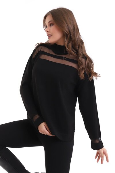 Irmak Kerekli Pulover de tricotaj transparent cu dungi negre - Bluză de damă 1107