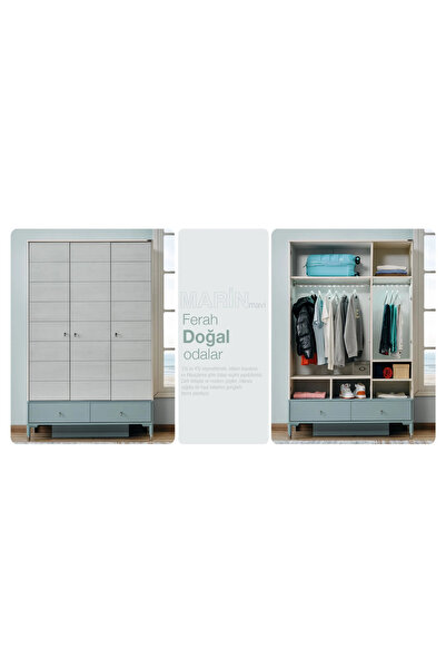 Lajivert Marin Çocuk Odası (3 Kapaklı Dolap + 90*190 Montessori + Şifonyer)