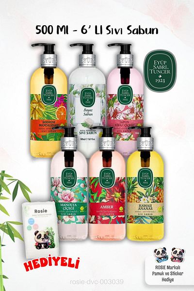 Eyüp Sabri Tuncer 500 ml 6 Pack Liquid Soap and Rosie Gift