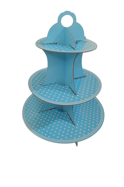 PartAntalya Mavi Puantiyeli Kek Standı Karton Cup Cake Standı 3 Katlı Piramit...