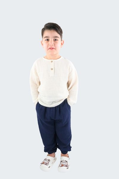 ÇİTİL Boy's Long Sleeve Muslin Bottom Top 2 Piece Set 2-8 Years