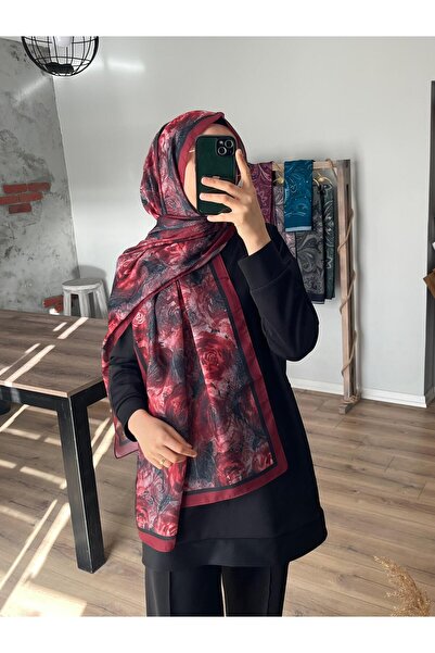 Merwiss Rose Gül-Etnik Desen Soft Bordo Şal