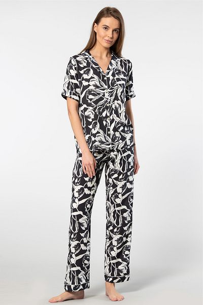 TÜREN 3604 Women's Patterned Short Sleeve Woven Pajamas Set