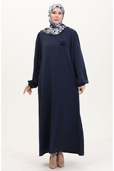 sefamerve Navy Blue 0017-03 Λεπτομέρεια καρφίτσας φορέματος