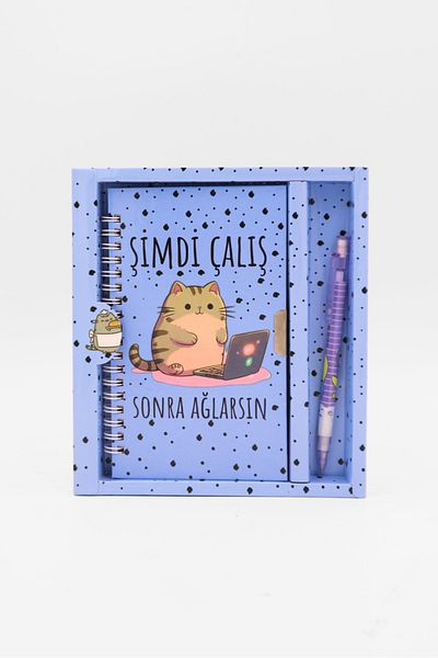 EFBUTİK Locked Notebook with Cat Motto - Work Now Cry Later