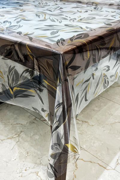 Pimula home Pvc Transparent Self-Patterned Table Cloth Gold 1258-4