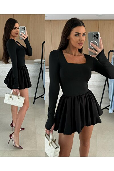 adorashop Κοντό φόρεμα με φούστα μπαλού και μακριά μανίκια IT5101