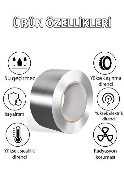 aden tablo 20 Metre Alüminyum Yanmaz Folyo Bant Tamir Soba Boru Bandı Folyo Bant  Su Sızdırmaz (20 metre 40MM)