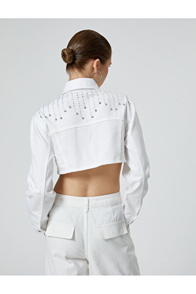 Koton Jachetă de blugi cu bijuterii, cu buzunar cu clapă, cu mânecă lungă din bumbac