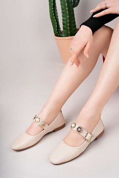 Aymood Γυναικεία Κρεμ Skin Daily Ballerina Buckle Ρυθμιζόμενα ελαφριά άνετα παπούτσια