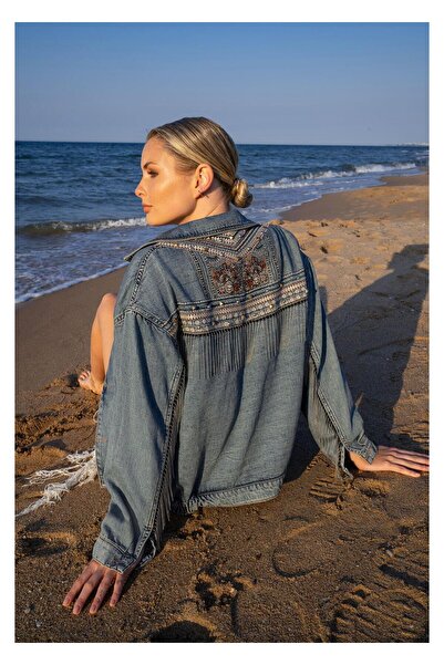 TIFFANY&TOMATO Sırtı İşlemeli, Kolları Ve Sırtı Zincirli Boyfriend Kot Ceket