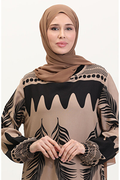 sefamerve Φόρεμα βισκόζης με σχέδιο 0005-04 Mink