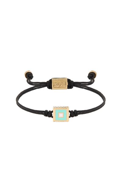 Juju Black String Bracelet with Bronze Stones and Blue Enamel in the Middle