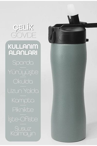 BK Commerce Stainless Steel Flask with Straw - 304 Steel Sports Water Bottle Bpa Free 750 ml - Smoked Color