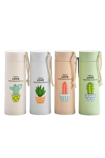 MUKKO HOME 450 ml Glass Water Bottle – Stylish and Portable Water Bottle with Cactus Pattern and Plastic Coating