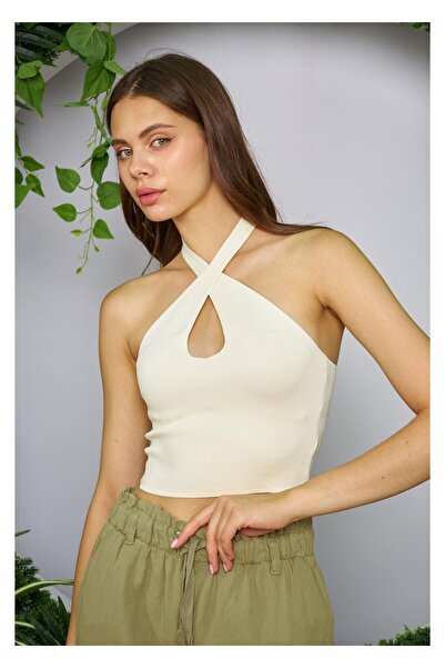 TIFFANY&TOMATO Boyundan Çapraz Bağlamalı Crop Top